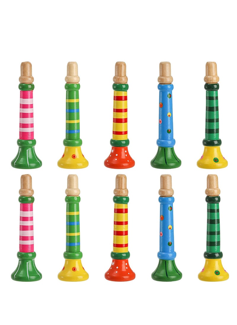 Captaintech 10 Pieces Small Wooden Trumpet, Colorful Piccolo Flute for Kids Musical Instruments for Children, Early Education Develop for 3+ Year Age, Boys Girls, School (Random Colors)  - Image 1