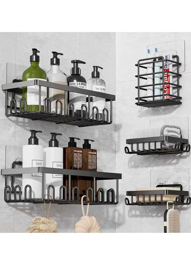 فيب هوم علبة 5 حمّام مع حامل الصابون وفرشاة الأسنان، رافع التوابل، منظّم من الفولاذ المقاوم للصدأ لمنظّم الحمّام والتخزين، لا يوجد ثقب في الحائط مثبّت حامل الحمّام للمطبخ المنزلي - Image 1