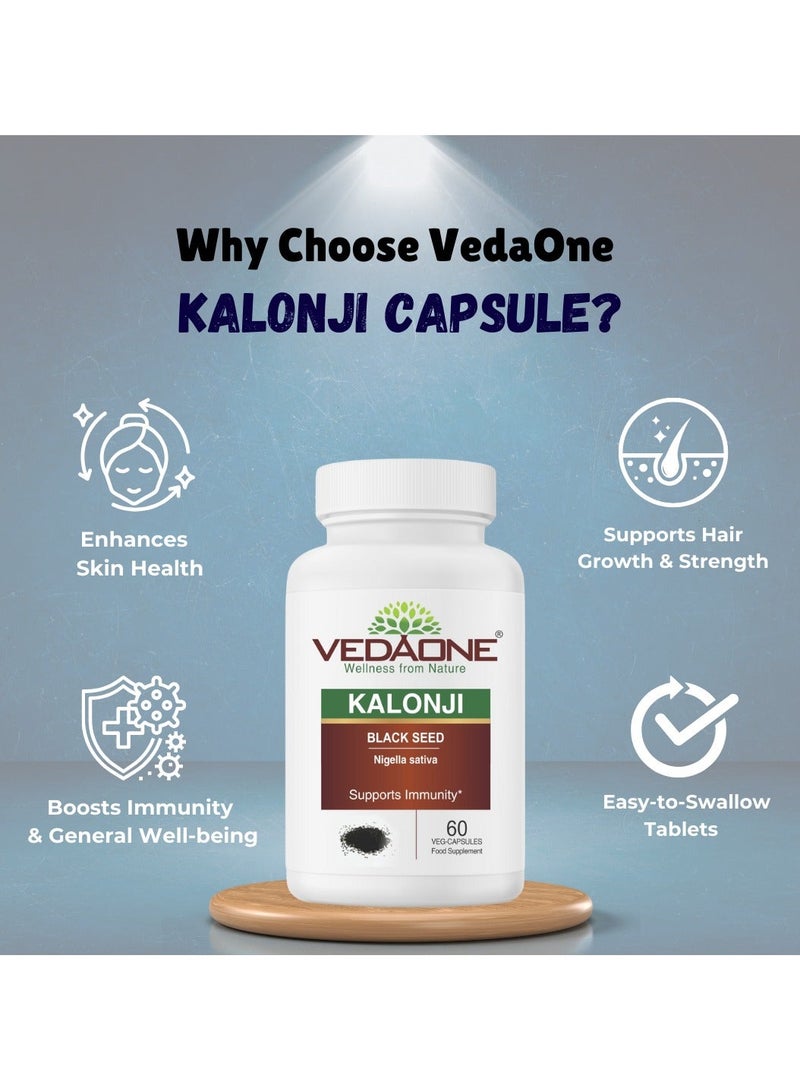 VedaOne All-Natural Kalonji (Black Seed) Veg Capsules | 450mg each | 60 Capsules Supports Immunity, Joint Health, Digestion, Hair & Skin Health, Antioxidant Properties | Premium Wellness Support - Image 2