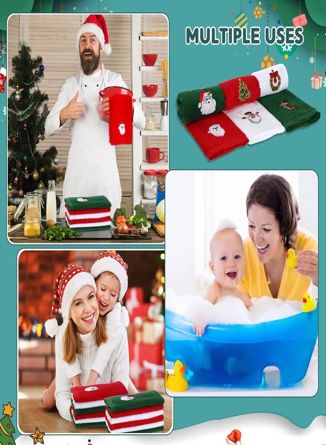 Macarrie 18 Pieces Christmas Hand Towels for Bathroom Kitchen - Embroidered Santa, Reindeer, Snowman, Tree Dish Towels - Soft Green, Red, White Fabric Decorative Towels Gift Set - Image 5