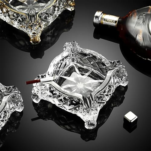 Paysky Ashtray 5 x 5 inch, Large Glass Ashtray for Cigarettes & Cigars, Clear Crystal Ash trays Outdoor Glass Spuare Ashtrays - Image 5