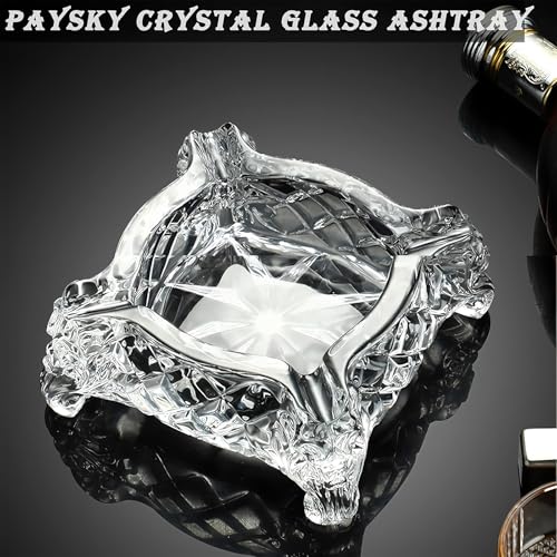 Paysky Ashtray 5 x 5 inch, Large Glass Ashtray for Cigarettes & Cigars, Clear Crystal Ash trays Outdoor Glass Spuare Ashtrays - Image 2