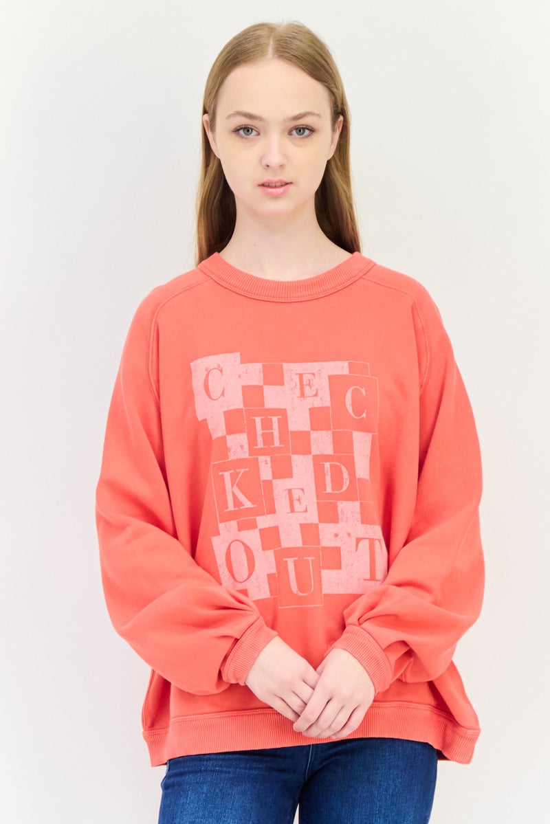 Aerie Women Crew Neck Graphic Print Long Sleeves Sweatshirt, Orange - Image 1