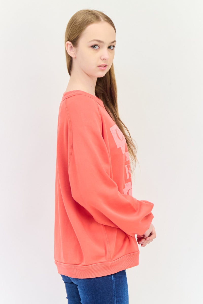 Aerie Women Crew Neck Graphic Print Long Sleeves Sweatshirt, Orange - Image 2