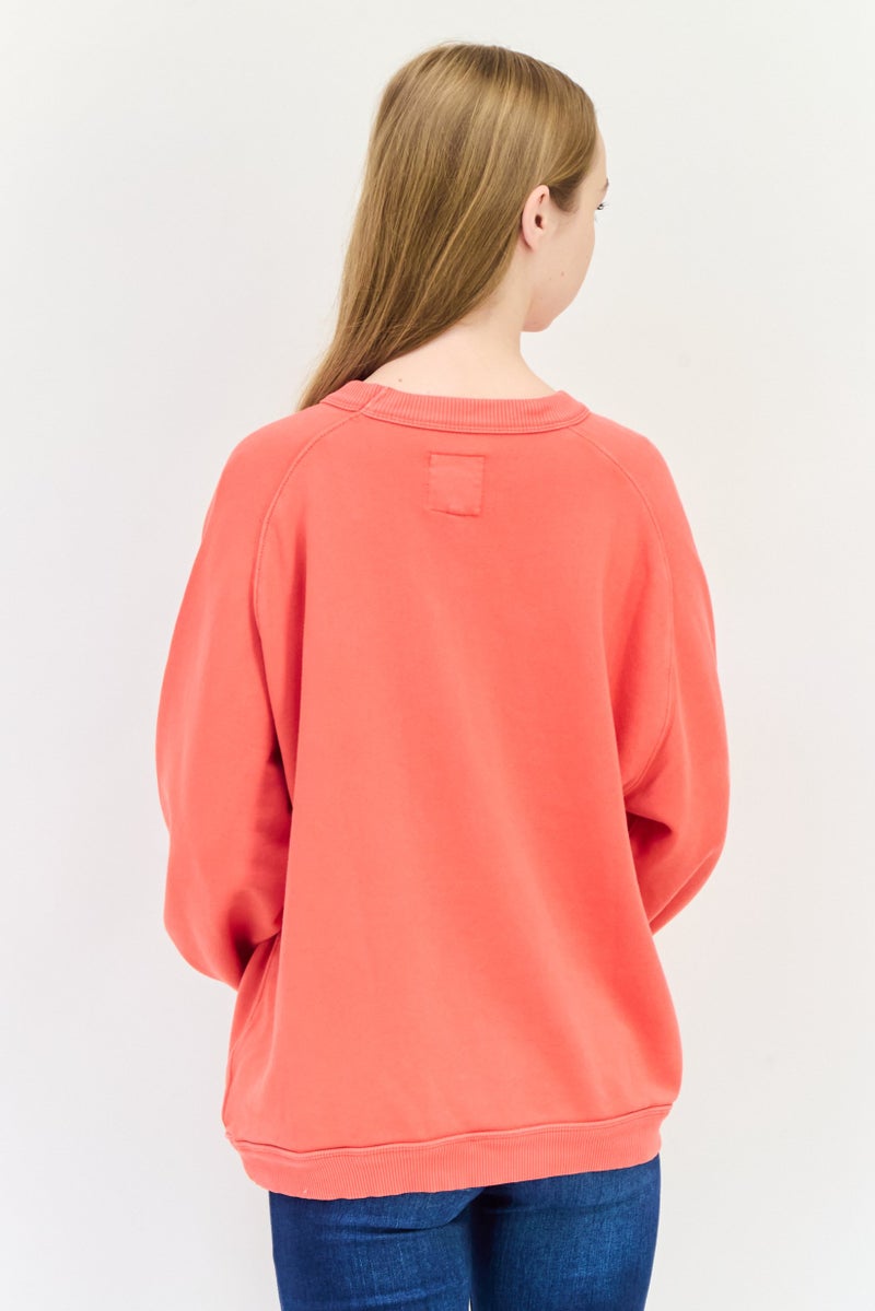 Aerie Women Crew Neck Graphic Print Long Sleeves Sweatshirt, Orange - Image 3