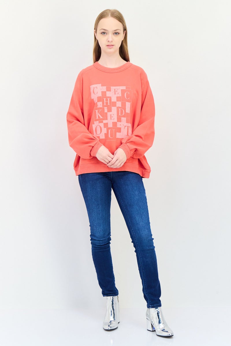 Aerie Women Crew Neck Graphic Print Long Sleeves Sweatshirt, Orange - Image 4