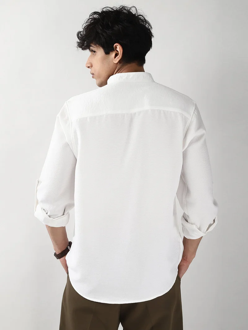 Urbano Fashion  Urbano Fashion Men's White Linen Blend Full Sleeve Relaxed Fit Mandarin Collar Casual Solid Shirt for Men | Best Price UAE
