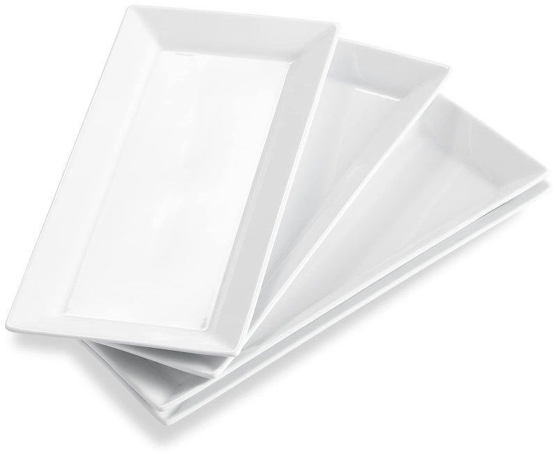 ONEMORE 12 Inch Ceramic Serving Platters White Rectangular Serving TraysDishes for Party Entertaining Stackable Plates for Dessert Appetizers Meat Sushi  Set of 4