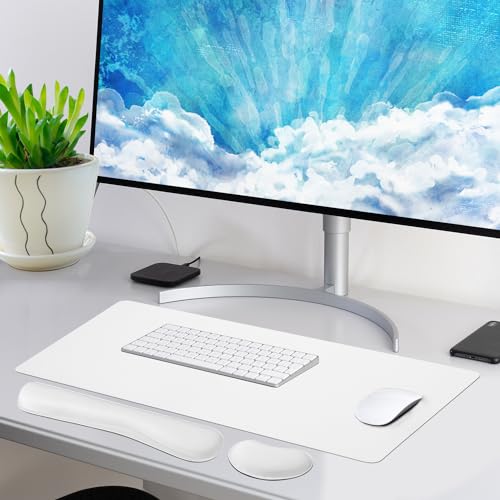 Bloss Leather Desk Pad and Keyboard Wrist Rest, Large Mouse Pad + Keyboard Pad+Mouse Wrist Support, Non-Slip Desk Mat Protector for Office, Home(31.5×15.7 Inches,White) - Image 2