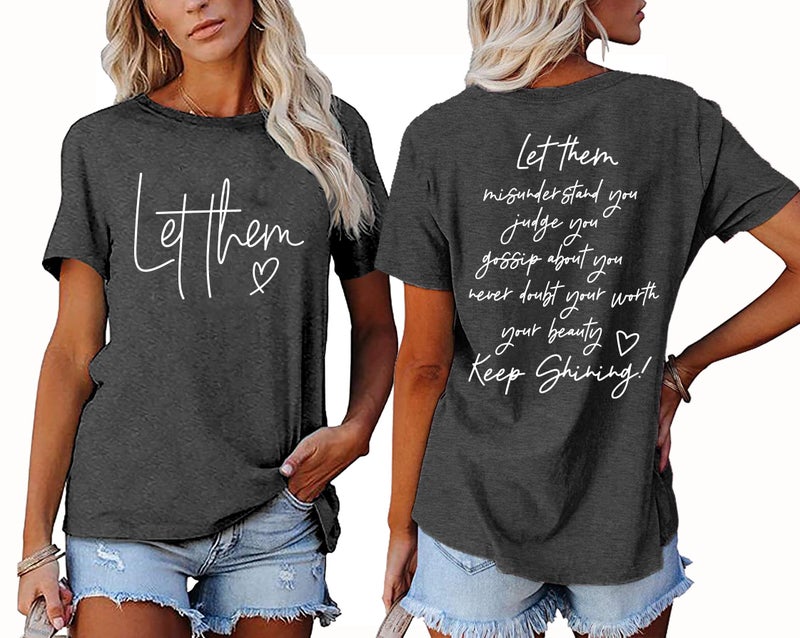 MEESHEEP Let Them Shirt for Women Inspirational Appeal Tee Motivational Saying Graphic Tshirt Casual Loose Tops Grey - Image 3
