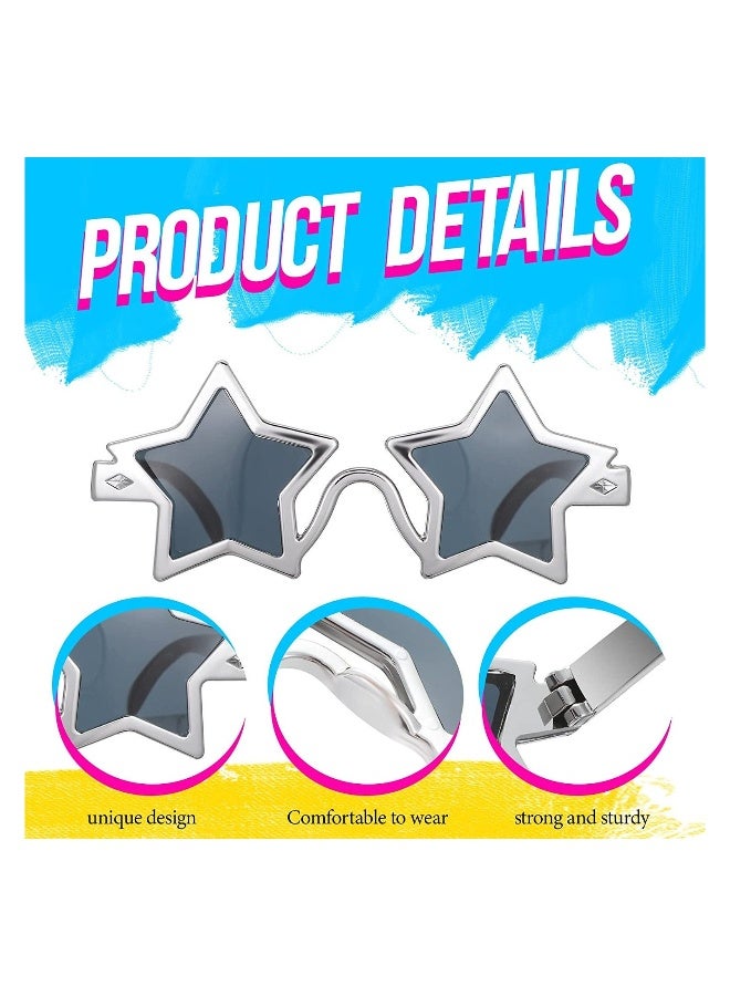 2 Pcs Party Glasses Star Sunglasses Star Shaped Glasses Fancy Dress Novelty Party Sunglasses Silver Vintage Frame Eyewear for Kids Adults Beach Photo Booth Props  - Image 5