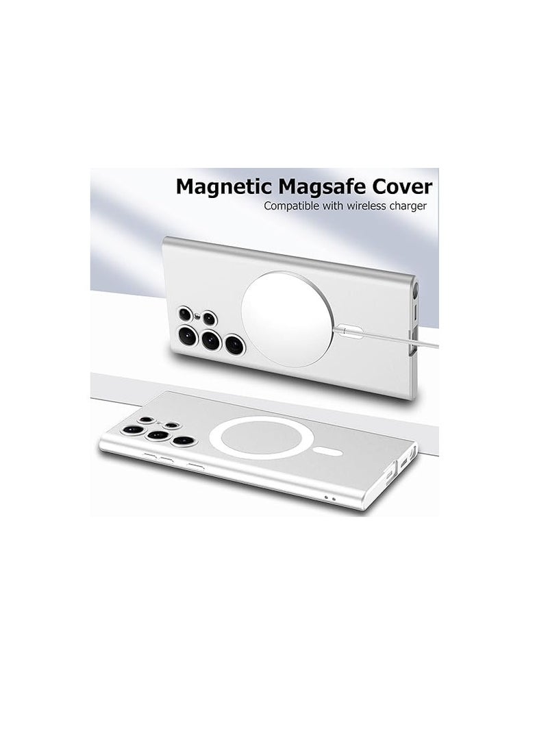 Case Magnetic Case for Samsung Galaxy S23 Ultra Case for Women Men Compatible with Magsafe, Soft TPU Shockproof Protective Case with Camera Protector - Silver  - Image 3