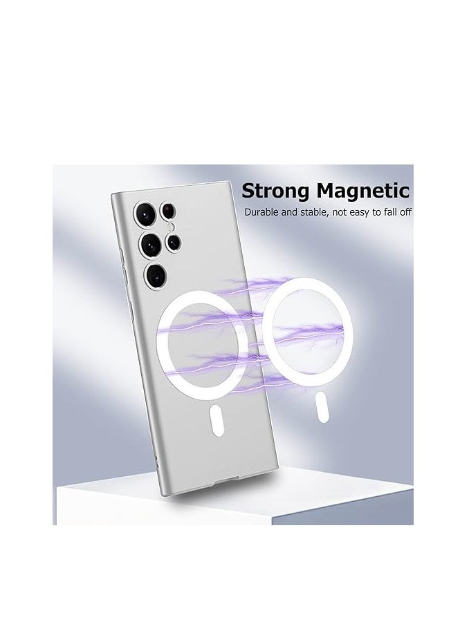 Case Magnetic Case for Samsung Galaxy S23 Ultra Case for Women Men Compatible with Magsafe, Soft TPU Shockproof Protective Case with Camera Protector - Silver  - Image 4