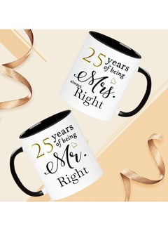 SHOP NEW ARRIVALS 25 Year Anniversary Coffee Mugs Set of 2, 25 Years of Being Mr Right/Mrs Always Right, 25th Wedding Anniversary Decorations Gifts Presents Cups for Couple Parents Grandparents  - Image 2