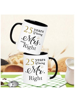 SHOP NEW ARRIVALS 25 Year Anniversary Coffee Mugs Set of 2, 25 Years of Being Mr Right/Mrs Always Right, 25th Wedding Anniversary Decorations Gifts Presents Cups for Couple Parents Grandparents  - Image 3
