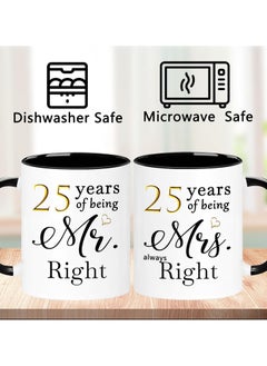 SHOP NEW ARRIVALS 25 Year Anniversary Coffee Mugs Set of 2, 25 Years of Being Mr Right/Mrs Always Right, 25th Wedding Anniversary Decorations Gifts Presents Cups for Couple Parents Grandparents  - Image 4