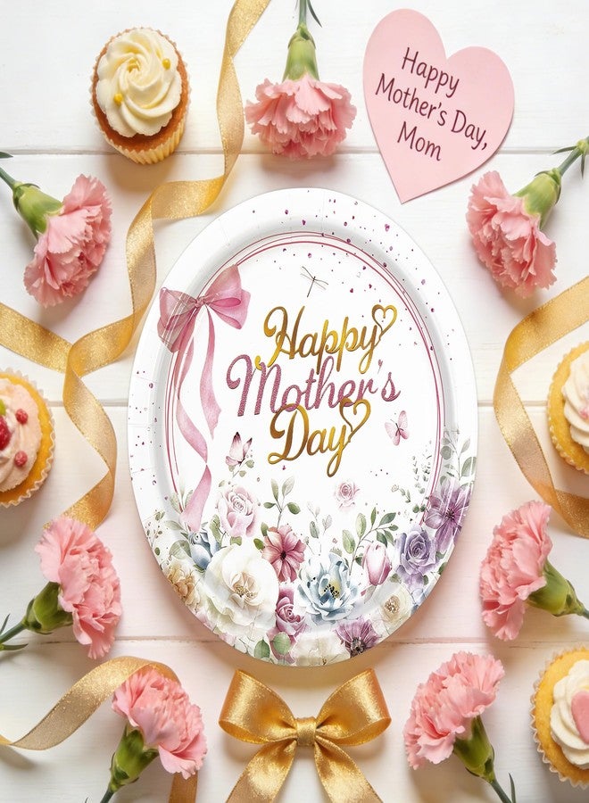 EVYIENEN 50PCS Happy Mother's Day Paper Plates - Colorful Wildflowers 7Inch Dessert Plates, Disposable Floral Theme Dinner Decorations for Mother's Day Birthday Party Supplies - Image 4