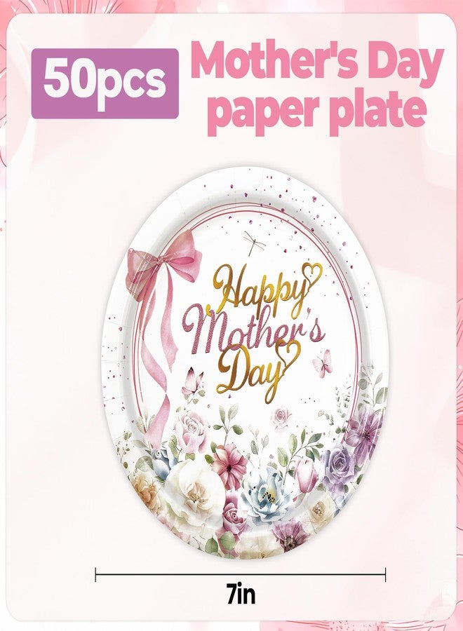 EVYIENEN 50PCS Happy Mother's Day Paper Plates - Colorful Wildflowers 7Inch Dessert Plates, Disposable Floral Theme Dinner Decorations for Mother's Day Birthday Party Supplies - Image 2