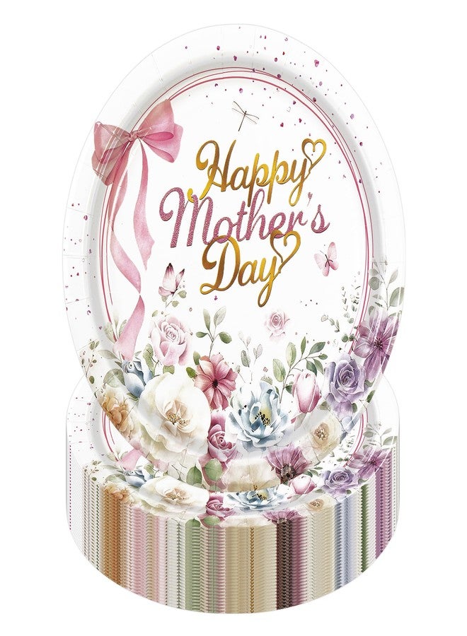 EVYIENEN 50PCS Happy Mother's Day Paper Plates - Colorful Wildflowers 7Inch Dessert Plates, Disposable Floral Theme Dinner Decorations for Mother's Day Birthday Party Supplies - Image 1