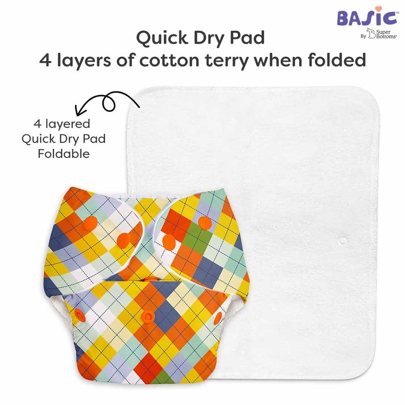 Superbottoms حفاضات قماش متقدمة مضادة للتسرب من سوبر بوتومز الأساسية للأطفال، ماصة عالية 100% قطن، عبوة كومبو تحتوي على حفاضة قابلة لإعادة الاستخدام ووسادة إدخال، قابلة للغسل، مناسبة من 3 أشهر إلى 3 سنوات، تقلل من الطفح الجلدي - Image 3
