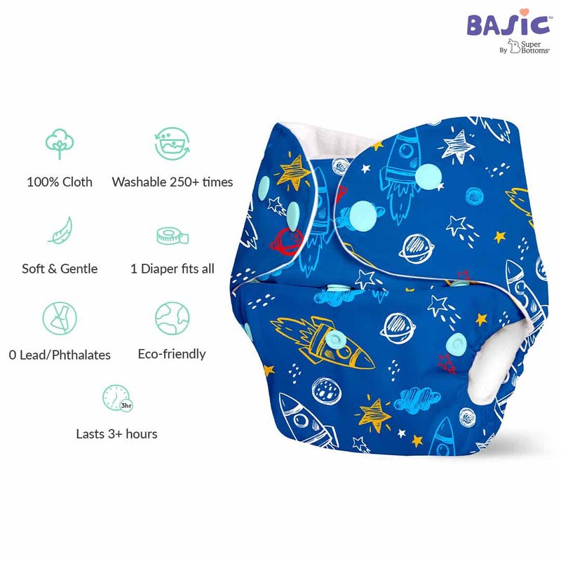 Superbottoms حفاضات قماش متقدمة مضادة للتسرب من سوبر بوتومز الأساسية للأطفال، ماصة عالية 100% قطن، عبوة كومبو تحتوي على حفاضة قابلة لإعادة الاستخدام ووسادة إدخال، قابلة للغسل، مناسبة من 3 أشهر إلى 3 سنوات، تقلل من الطفح الجلدي - Image 4