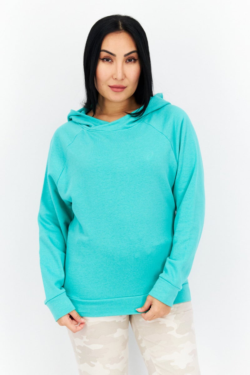 asics سويت شيرت نسائي بغطاء رأس وأكمام طويلة، أخضر - Image 1