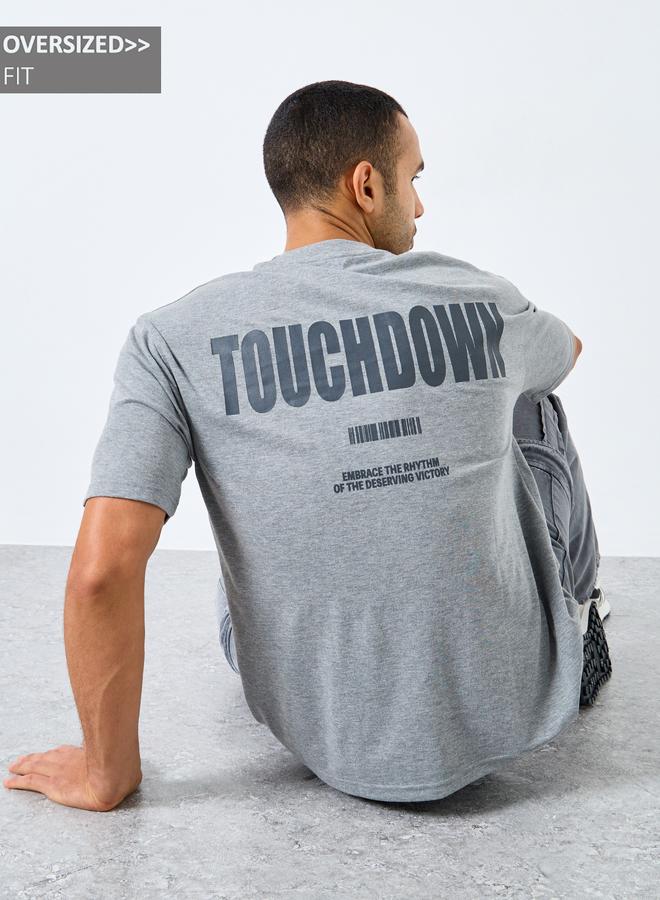 Styli Men Grey Oversized Slogan Print Jersey T-Shirt - Image 1