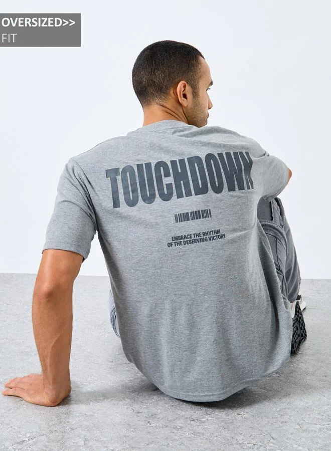 Styli Styli Men Grey Oversized Slogan Print Jersey T-Shirt