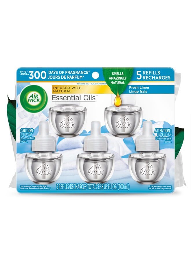 Air Wick Plug in Scented Oil Refill, 5ct, Fresh Linen, Essential Oils, Air Freshener - Image 1