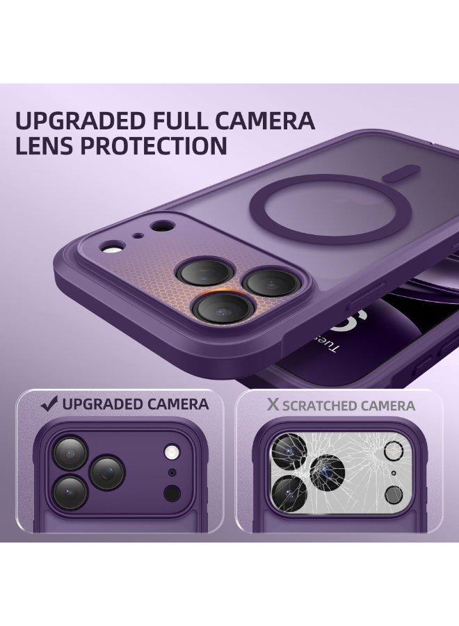 بيرفي غطاء لهاتف آيفون 17 برو ماكس، متوافق مع ماج سيف، مزود بزجاج مقوى مدمج 9H لحماية الشاشة وعدسات الكاميرا، غطاء حماية كامل للجسم ضد الصدمات بتصميم غير لامع لهاتف آيفون 17 برو ماكس مقاس 6.9 بوصة، باللون الأرجواني الداكن - Image 5