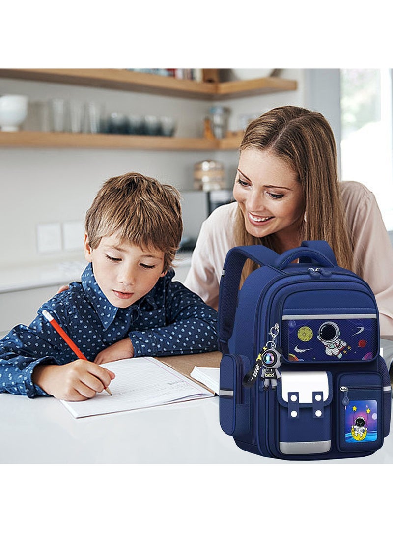 Qiccijoo Kids Backpack for Boys and Girls Teens Elementary School Bags Large Toddler Kindergarten Students Backpack Cute Space Bookbags for Child（Blue） - Image 3