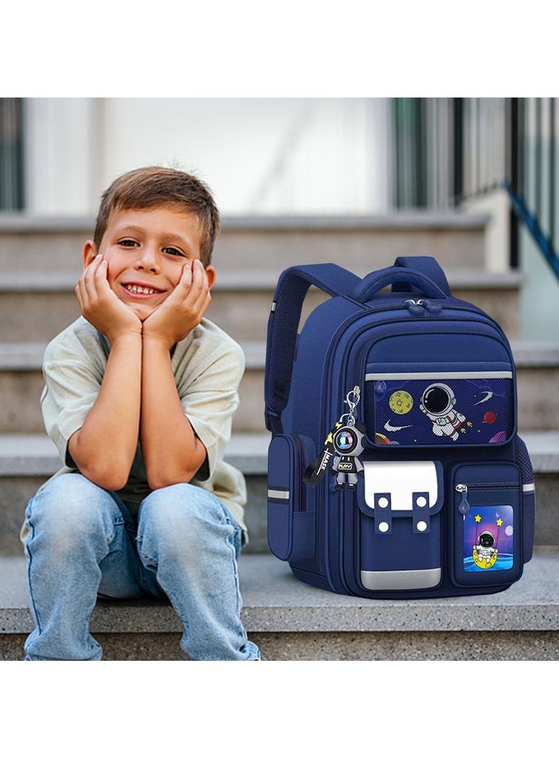 Qiccijoo Kids Backpack for Boys and Girls Teens Elementary School Bags Large Toddler Kindergarten Students Backpack Cute Space Bookbags for Child（Blue） - Image 4