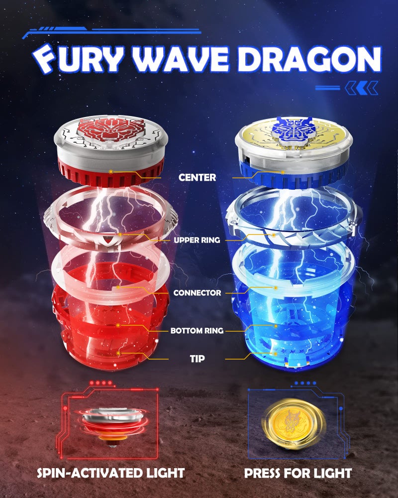 Infinity Nado Stadium - Battling Tops Burst Toy for Boys Grils Age 8-12 - Including Stadium, 2 Gaming Top Toys, 2 Sword Launcher - Sapphire Blue and Flame Red - Image 2