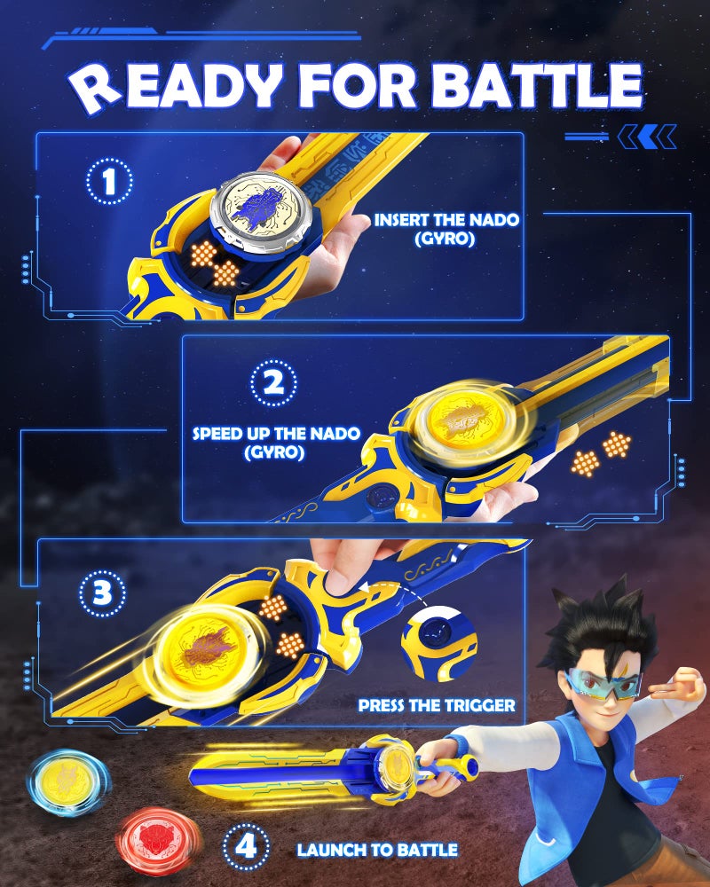Infinity Nado Stadium - Battling Tops Burst Toy for Boys Grils Age 8-12 - Including Stadium, 2 Gaming Top Toys, 2 Sword Launcher - Sapphire Blue and Flame Red - Image 3