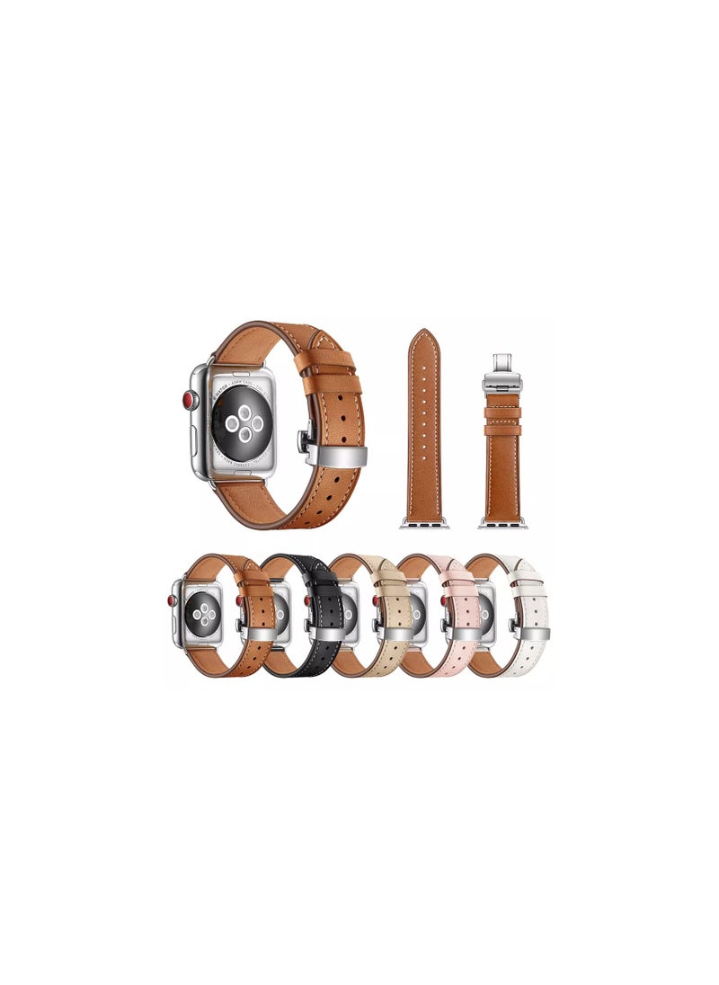 HEXABEX - Apple Watch Leather band, Apple Watch Leather Strap for Apple Watch All Series Compatible with 42mm(Series 10)/41mm/40mm/38mm Brown - Image 1