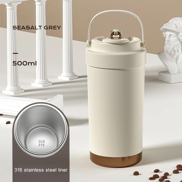 Wosta 500 Ml 17 Oz Insulated Tumbler with Handle Stainless Steel Travel Coffee Mug with Lid and Straw Double Wall Vacuum Water Bottle Cup Leakproof Seasalt - Image 2