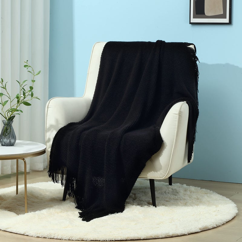 CREVENT Farmhouse Couch Sofa Throw Blanket for Bedroom Living Room Decoration Soft Warm Cozy Light Weight for Spring Summer Fall 50X60 Black