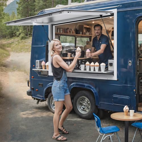 VEVOR Concession Window for Food Truck 48 x 36 Inch, Concession Stand Serving Window Door with Double-Point Fork Lock, Concession Awning Door Up to 85 Degrees for Food Trucks, Glass Not Included - Image 2