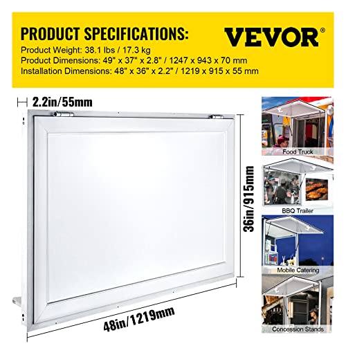 VEVOR Concession Window for Food Truck 48 x 36 Inch, Concession Stand Serving Window Door with Double-Point Fork Lock, Concession Awning Door Up to 85 Degrees for Food Trucks, Glass Not Included - Image 4