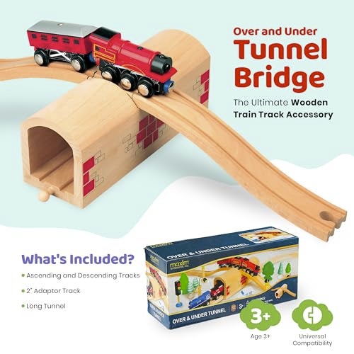 maxim enterprise, inc. Wooden Train Track Over & Under Tunnel Bridge & Easy-Connect Railway, Hardwood Train Set Compatible with Thomas and Friends, BRIO, Major Brand Wooden Train Sets and Accessories - Image 5