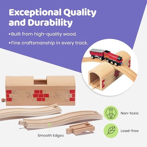 maxim enterprise, inc. Wooden Train Track Over & Under Tunnel Bridge & Easy-Connect Railway, Hardwood Train Set Compatible with Thomas and Friends, BRIO, Major Brand Wooden Train Sets and Accessories - Image 4