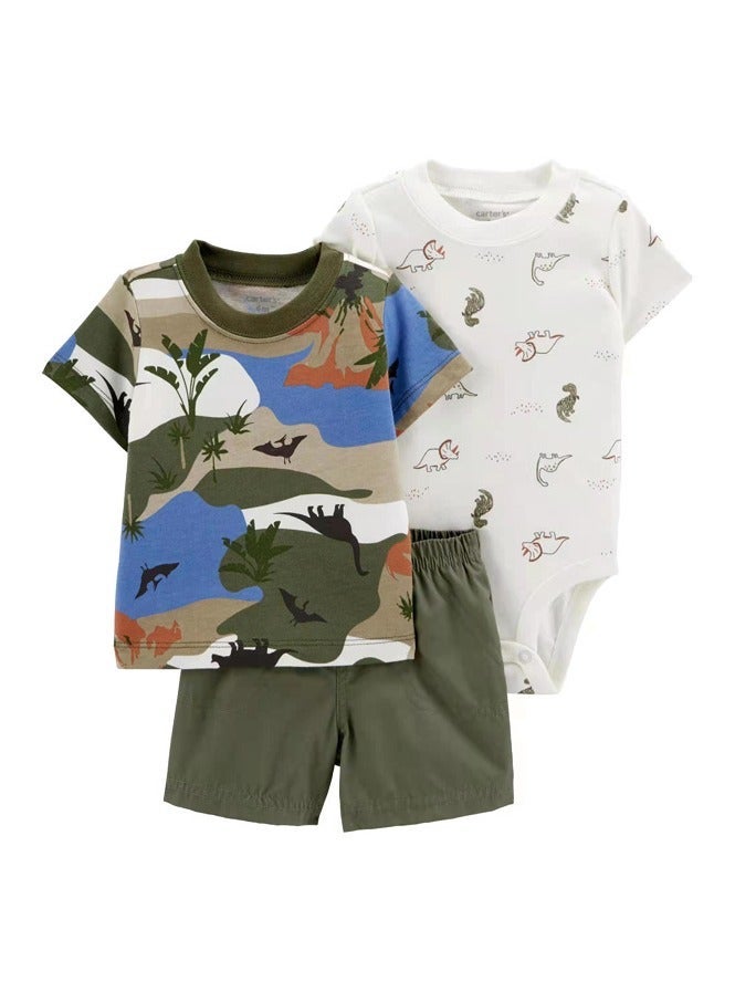 RedMapleTEK 3-Piece Baby Boy Short-Sleeved Shorts Jumpsuit - Image 1