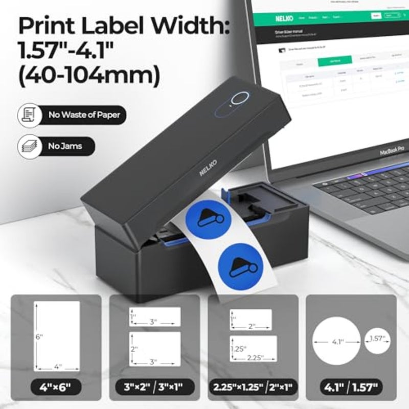 Bluetooth Thermal Shipping Label Printer 4x6 Inches For Amazon eBay Shopify UPS FedEx Portable Wireless Label Maker Home Office Warehouse Use 203 DPI High Resolution USB Bluetooth 5.0 Connectivity - Image 3