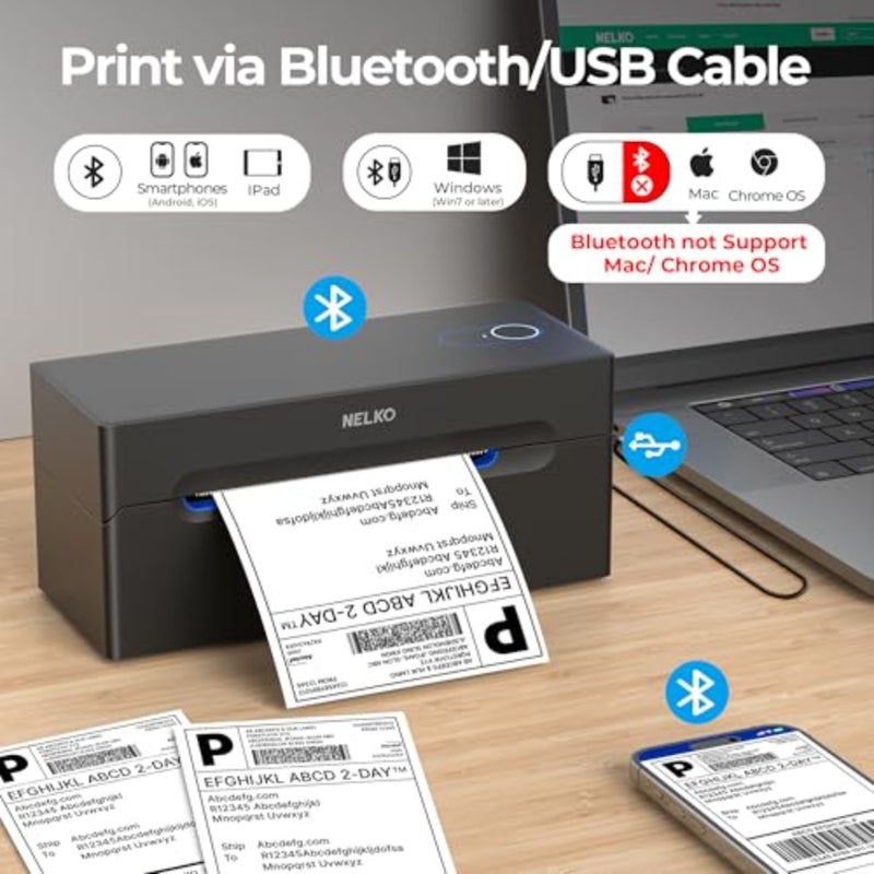 Bluetooth Thermal Shipping Label Printer 4x6 Inches For Amazon eBay Shopify UPS FedEx Portable Wireless Label Maker Home Office Warehouse Use 203 DPI High Resolution USB Bluetooth 5.0 Connectivity - Image 2