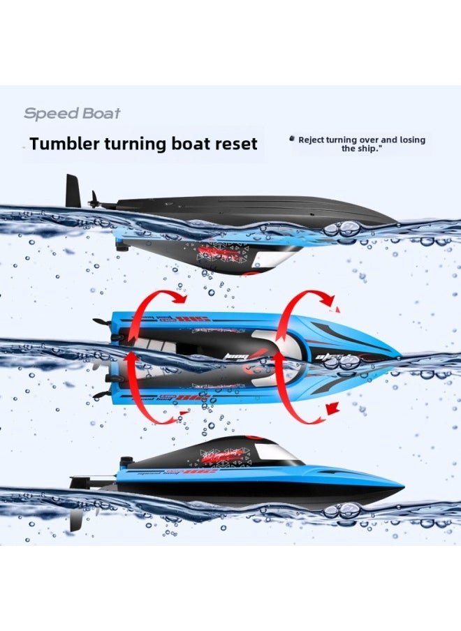 Generic - 2.4G High-speed Remote Control Boat Speedboat Long Endurance High Horsepower High-speed 40km Anti-rollover Low-power Alarm Product-Color:A Blue Hull Battery - Image 1