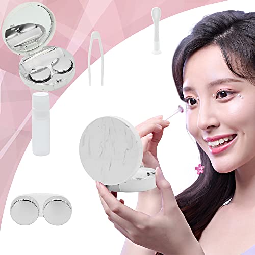 FEILIBAY 2 Pack Marble Contact Lens Case All-in-One Travel Contact container Soak Storage Kit(Silver) - Image 3