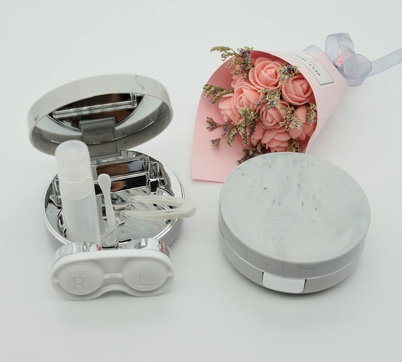 FEILIBAY 2 Pack Marble Contact Lens Case All-in-One Travel Contact container Soak Storage Kit(Silver) - Image 4