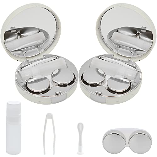 FEILIBAY 2 Pack Marble Contact Lens Case All-in-One Travel Contact container Soak Storage Kit(Silver) - Image 1