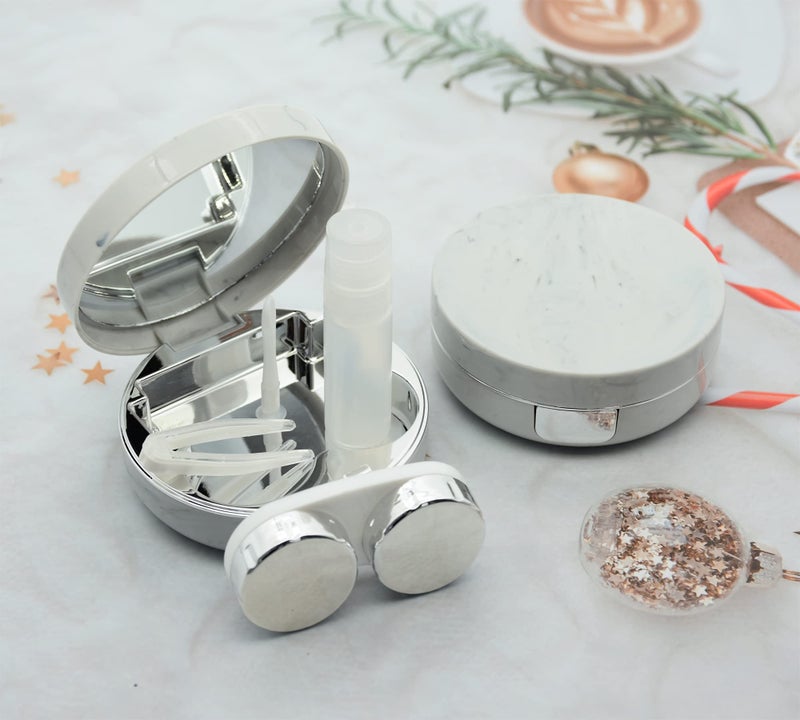 FEILIBAY 2 Pack Marble Contact Lens Case All-in-One Travel Contact container Soak Storage Kit(Silver) - Image 5
