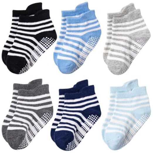 ZAPLES Baby Non Slip Grip Ankle Socks with Non Skid Soles for Infants Toddlers Kids Boys Girls, Stripes boys, 3-4 Years - Image 1